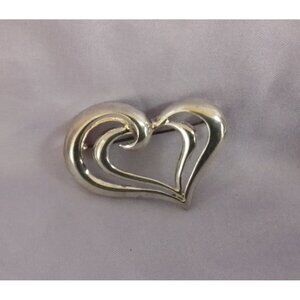 Vintage Thailand Sterling Silver Double Heart Pin Brooch